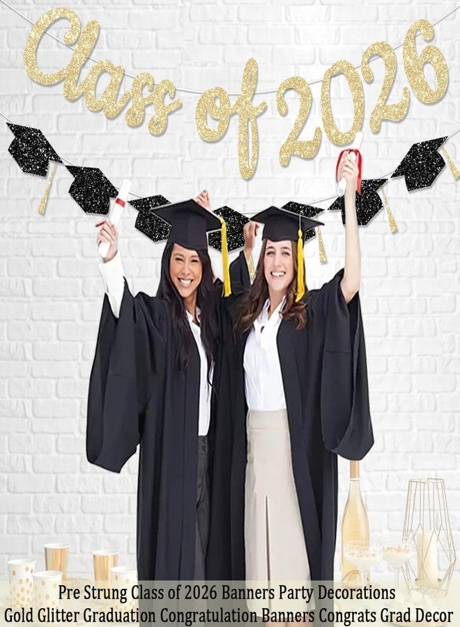 لافتات جاهزة للتعليق من FHGG، تحمل شعار دفعة 2026، زينة حفلات، لافتات تهنئة بالتخرج ذهبية لامعة، زينة خريجين، زينة حفلات تخرج من المدرسة الثانوية والجامعة، لا تحتاج إلى تركيب يدوي - Image 2